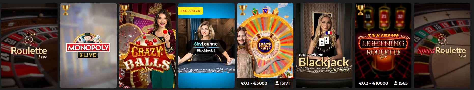 Zona de juegos de casino y mesas en directo de Casino Extra